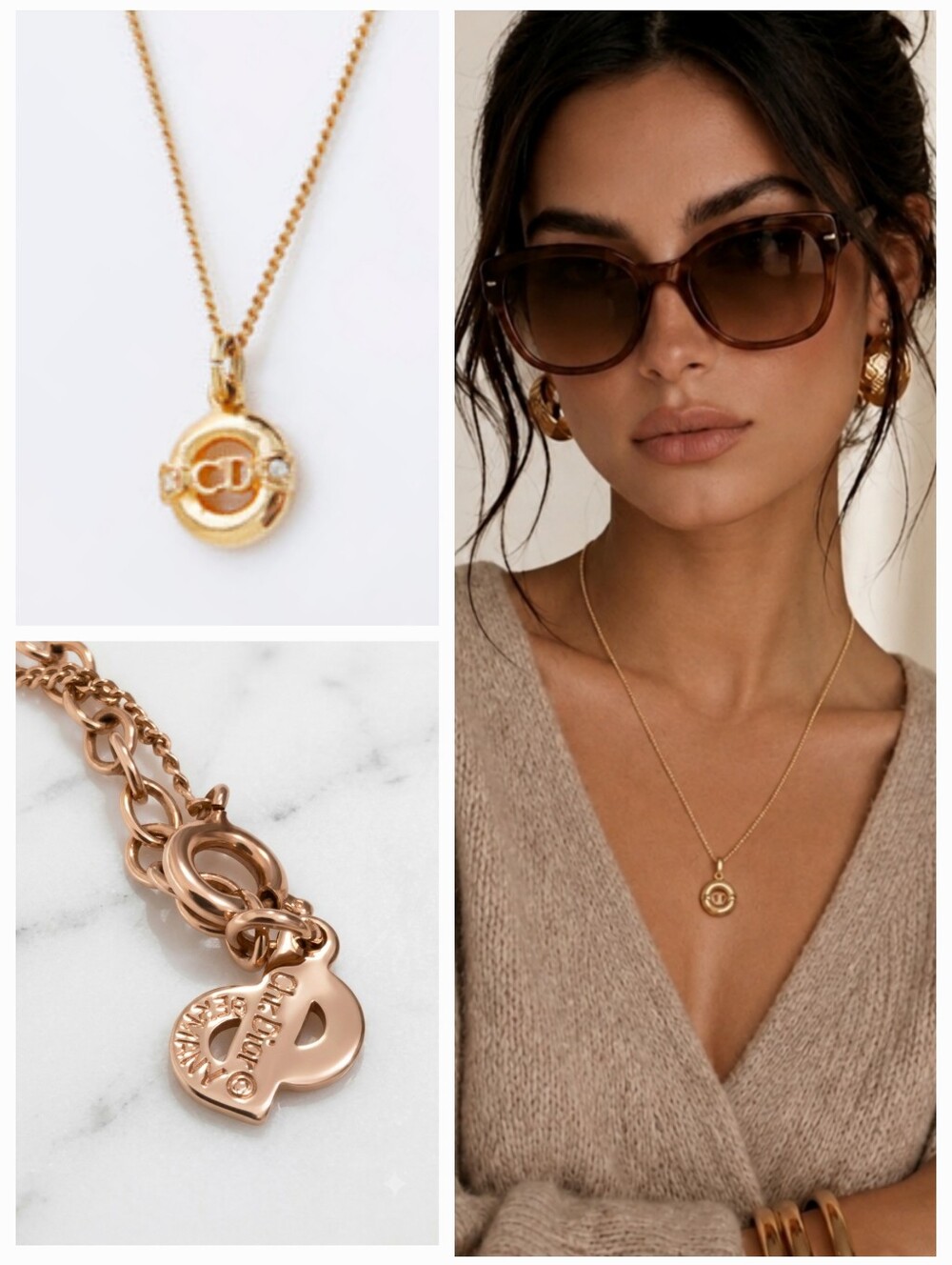 Christian Dior Vintage Crystal CD Logo Pendant Necklace✨️